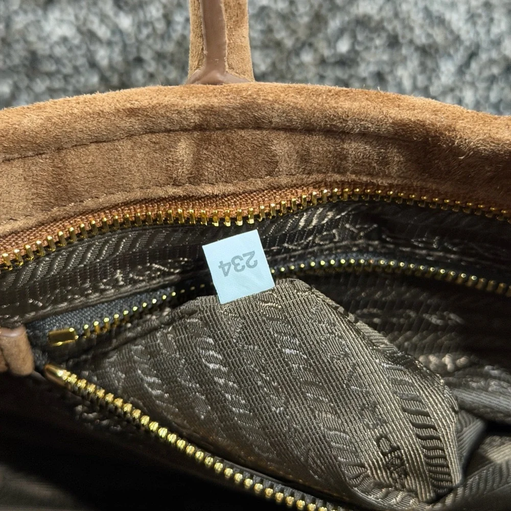 Prada Bonnie Medium Cinnamon Suede Handbag - Picture 13 of 14